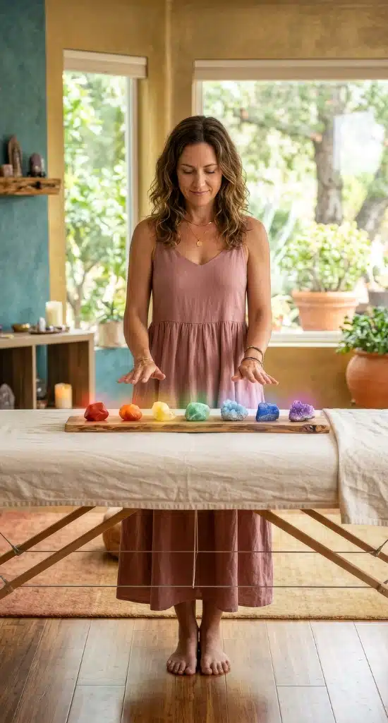 Chakra healing practitioner performing a session