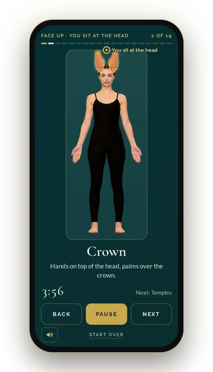The Reiki Session Timer on a phone, showing the Crown hand position